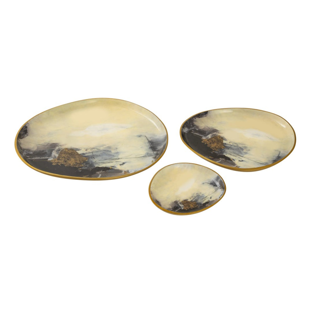 Atlas Haley Tray Set of 3 – Elegant Metal Trays in Satin Brass Finish for Stylish Tabletop Décor and Serving AC11357-01S