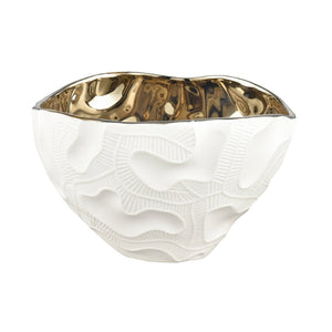Atlas Halford Bowl - Elegant Earthenware Accent with Matte White Exterior and Glossy Interior Finish Gold AC11358-01