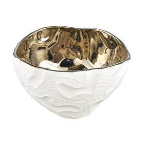 Atlas Halford Bowl - Elegant Earthenware Accent with Matte White Exterior and Glossy Interior Finish Gold AC11358-01