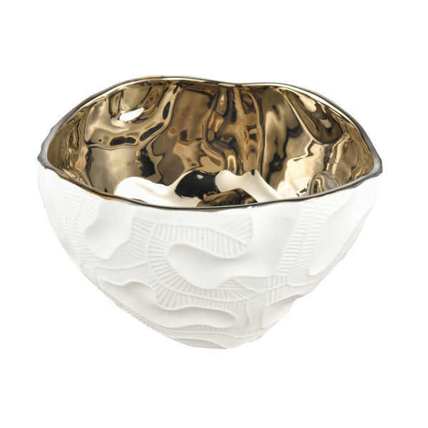Atlas Halford Bowl - Elegant Earthenware Accent with Matte White Exterior and Glossy Interior Finish Gold AC11358-01