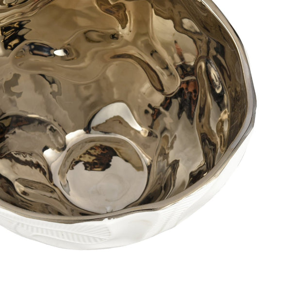 Atlas Halford Bowl - Elegant Earthenware Accent with Matte White Exterior and Glossy Interior Finish Gold AC11358-01