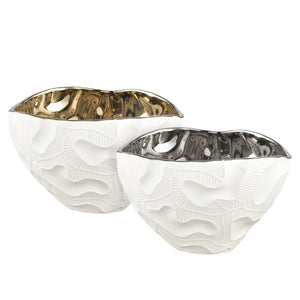 Atlas Halford Bowl - Elegant Earthenware Accent with Matte White Exterior and Glossy Interior Finish Gold AC11358-01