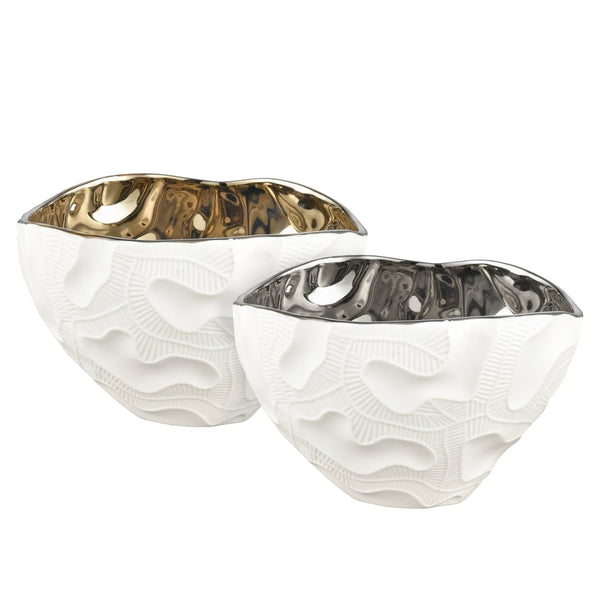 Atlas Halford Bowl - Elegant Earthenware Accent with Matte White Exterior and Glossy Interior Finish Gold AC11358-01
