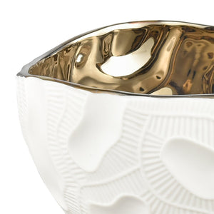 Atlas Halford Bowl - Elegant Earthenware Accent with Matte White Exterior and Glossy Interior Finish Gold AC11358-01