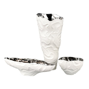 Atlas Halford Decorative Earthenware Vase - Matte White & Glazed Silver, Tall Tapered Centerpiece, 18.25” AC11360-01