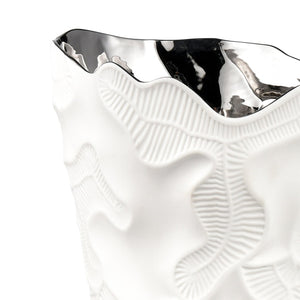 Atlas Halford Decorative Earthenware Vase - Matte White & Glazed Silver, Tall Tapered Centerpiece, 18.25” AC11360-01