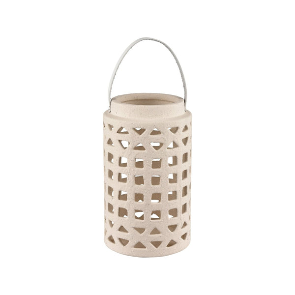 Atlas Haney Lantern - Handcrafted Earthenware Light with Leather Handle for Coastal-Inspired Decor Small AC11362-01