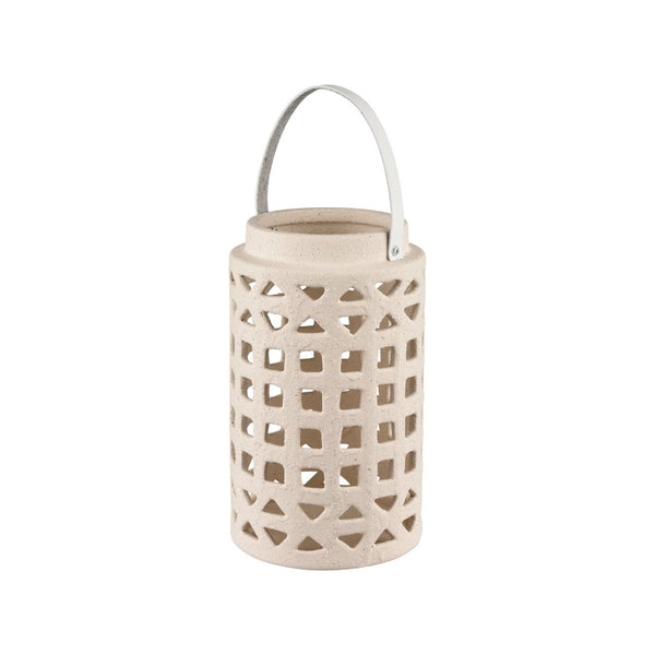 Atlas Haney Lantern - Handcrafted Earthenware Light with Leather Handle for Coastal-Inspired Decor Small AC11362-01