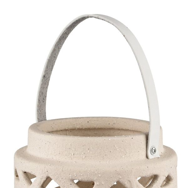 Atlas Haney Lantern - Handcrafted Earthenware Light with Leather Handle for Coastal-Inspired Decor Small AC11362-01