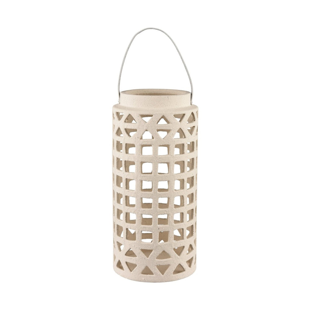 Atlas Haney Lantern - Handcrafted Earthenware Light with Leather Handle for Coastal-Inspired Decor Large AC11362-02