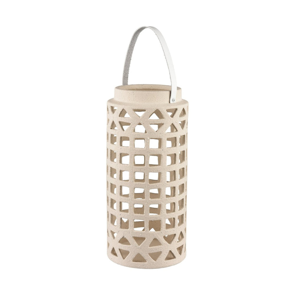 Atlas Haney Lantern - Handcrafted Earthenware Light with Leather Handle for Coastal-Inspired Decor Large AC11362-02
