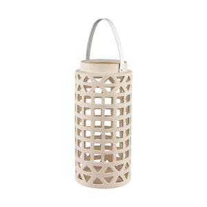 Atlas Haney Lantern - Handcrafted Earthenware Light with Leather Handle for Coastal-Inspired Decor Large AC11362-02