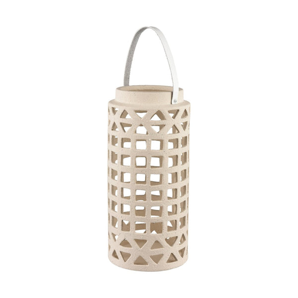 Atlas Haney Lantern - Handcrafted Earthenware Light with Leather Handle for Coastal-Inspired Decor Large AC11362-02