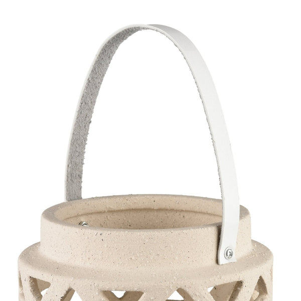 Atlas Haney Lantern - Handcrafted Earthenware Light with Leather Handle for Coastal-Inspired Decor Large AC11362-02