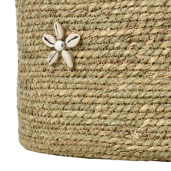 Atlas Hanks Woven Baskets Set of 3 - Coastal Décor with Natural Rattan, Shell Accents & Versatile Style AC11364-01S