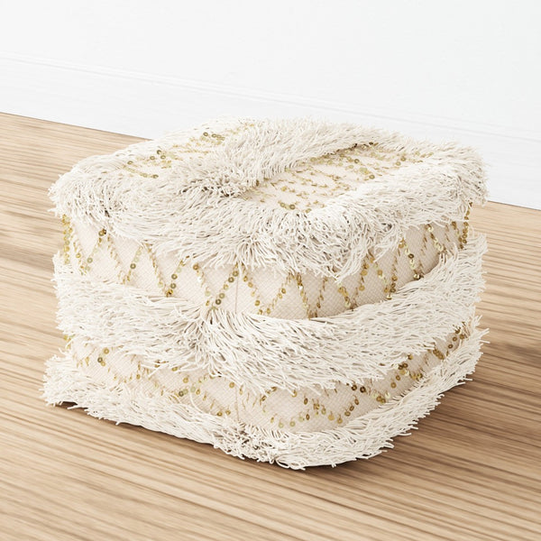 Atlas Hannah Pouf – Stylish Cream Accent for Versatile Seating, Footrest, & Décor in Any Space AC11365-01