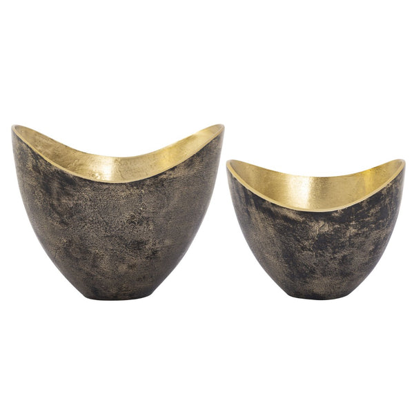 Atlas Hansen Bowls Set of 2 - Elegant Black & Brass Decorative Accents for Modern Home Décor & Organization AC11366-01S