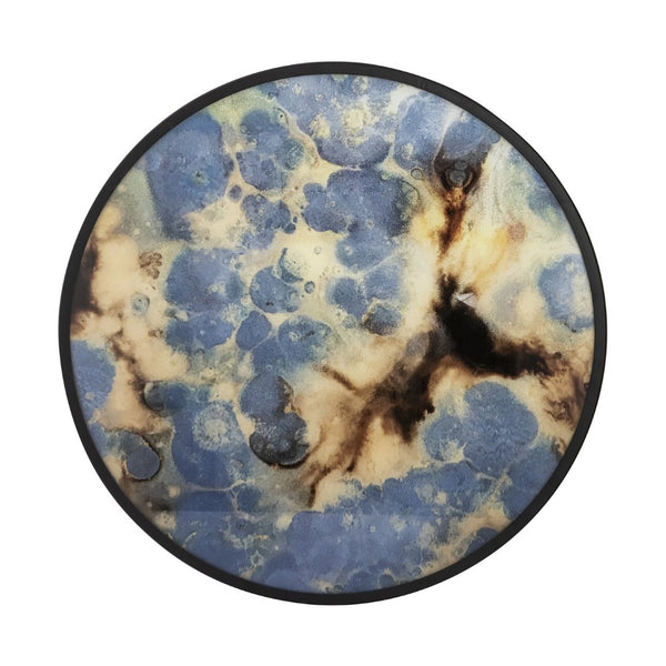 Atlas Hargrove Tray - Sculptural Round Metal Art with Abstract Geometry & Painterly Gold, Blue, Brown Accents AC11369-01