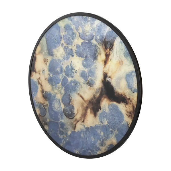 Atlas Hargrove Tray - Sculptural Round Metal Art with Abstract Geometry & Painterly Gold, Blue, Brown Accents AC11369-01