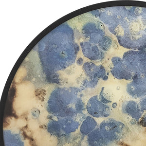 Atlas Hargrove Tray - Sculptural Round Metal Art with Abstract Geometry & Painterly Gold, Blue, Brown Accents AC11369-01