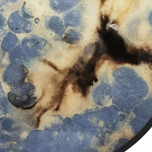 Atlas Hargrove Tray - Sculptural Round Metal Art with Abstract Geometry & Painterly Gold, Blue, Brown Accents AC11369-01