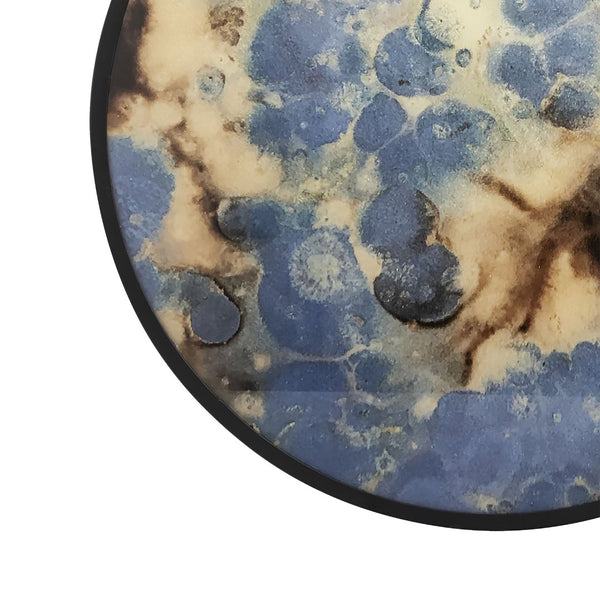 Atlas Hargrove Tray - Sculptural Round Metal Art with Abstract Geometry & Painterly Gold, Blue, Brown Accents AC11369-01