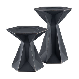Atlas Harper Candleholder Set of 2 - Chic Black-Washed Design for Modern Tabletop & Mantel Decor AC11370-01S