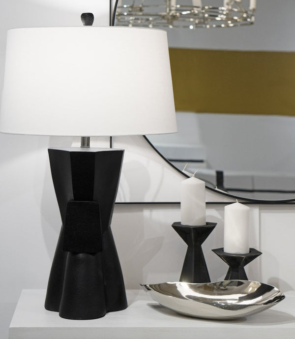 Atlas Harper Candleholder Set of 2 - Chic Black-Washed Design for Modern Tabletop & Mantel Decor AC11370-01S