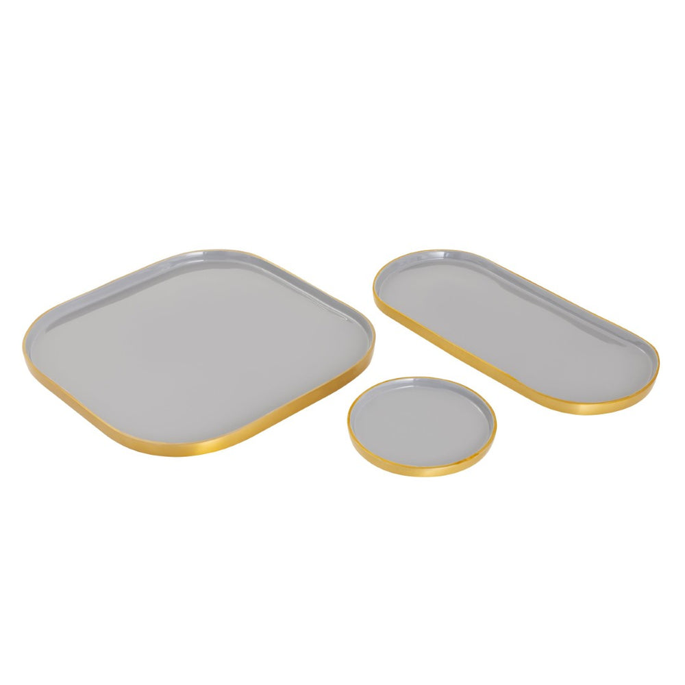 Atlas Harward Tray Set of 3 - Modern Gray Enamel Nested Trays for Stylish Serving and Home Organization AC11371-01S