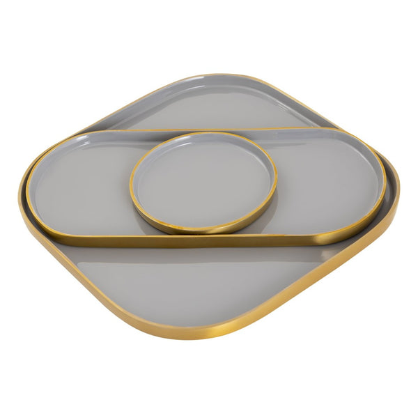 Atlas Harward Tray Set of 3 - Modern Gray Enamel Nested Trays for Stylish Serving and Home Organization AC11371-01S
