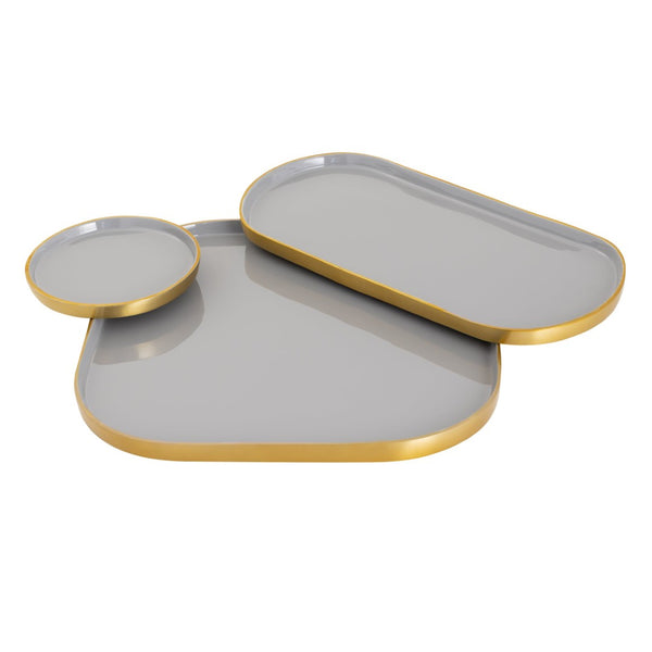 Atlas Harward Tray Set of 3 - Modern Gray Enamel Nested Trays for Stylish Serving and Home Organization AC11371-01S