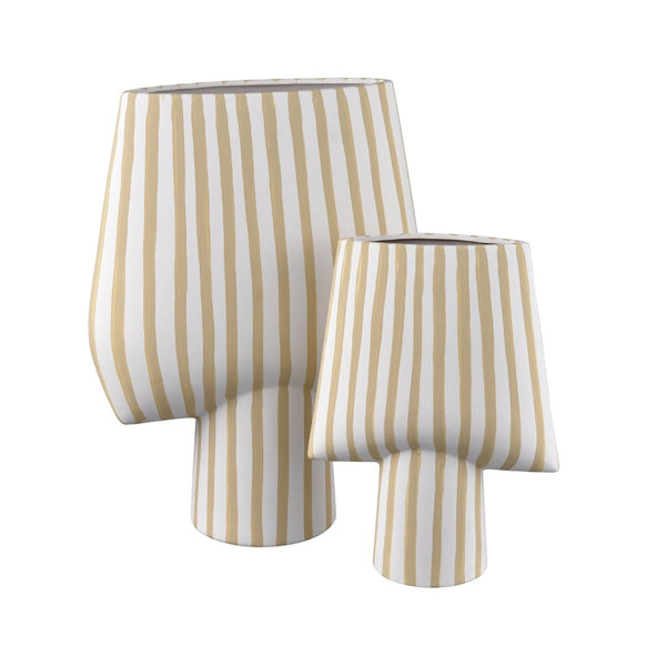 Atlas Hawking Striped Vase - Sculptural Earthenware Design for Modern Decor and Dried Floral Displays Extra Large AC11374-01