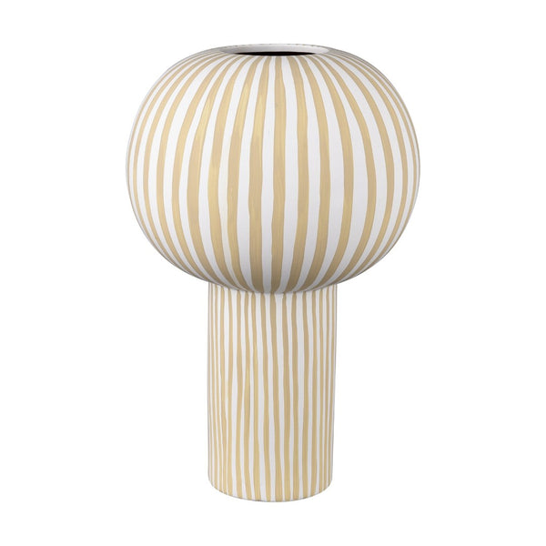 Atlas Hawking Striped Vase - Sculptural Earthenware Accent for Modern Decor in White and Taupe Finish AC11375-01