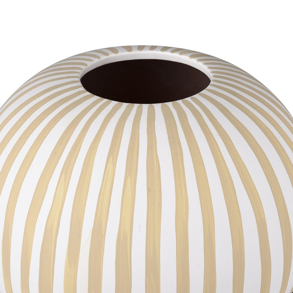 Atlas Hawking Striped Vase - Sculptural Earthenware Accent for Modern Decor in White and Taupe Finish AC11375-01