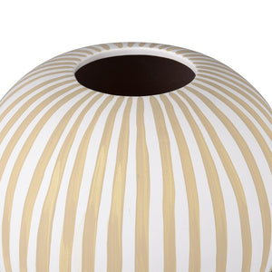 Atlas Hawking Striped Vase - Sculptural Earthenware Accent for Modern Decor in White and Taupe Finish AC11375-01