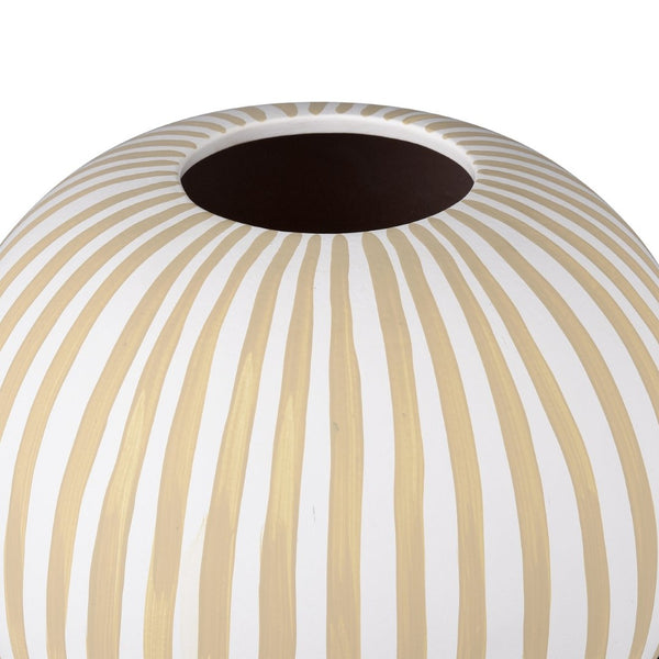 Atlas Hawking Striped Vase - Sculptural Earthenware Accent for Modern Decor in White and Taupe Finish AC11375-01