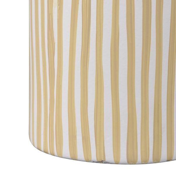 Atlas Hawking Striped Vase - Sculptural Earthenware Accent for Modern Decor in White and Taupe Finish AC11375-01