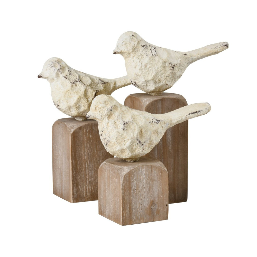 Atlas Higgins Rustic Bird Decor - Set of 3 Vintage-Inspired Aged Cream Accents for Home Styling AC11382-01S