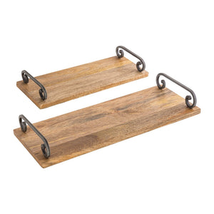 Atlas Highland Tray Set of 2 - Natural Wood Trays with Metal Handles for Rustic Home Decor & Organization AC11383-01S