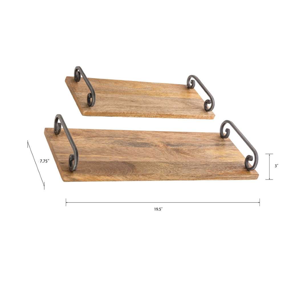 Atlas Highland Tray Set of 2 - Natural Wood Trays with Metal Handles for Rustic Home Decor & Organization AC11383-01S