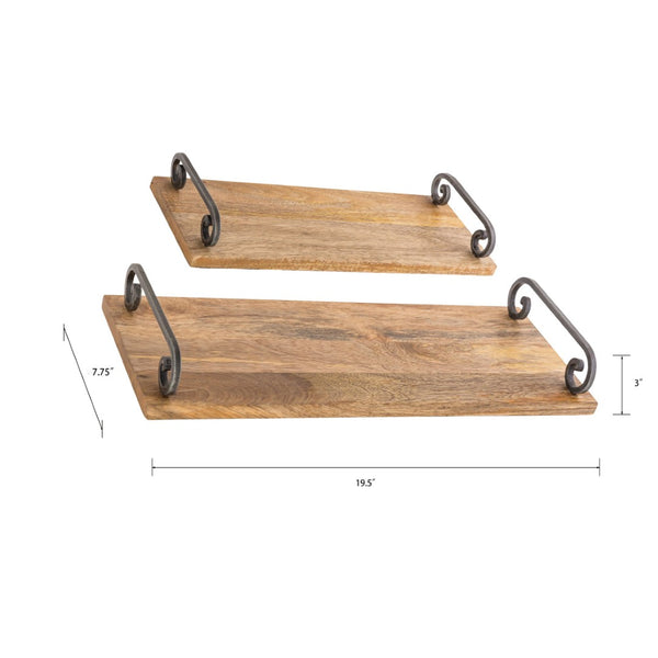 Atlas Highland Tray Set of 2 - Natural Wood Trays with Metal Handles for Rustic Home Decor & Organization AC11383-01S