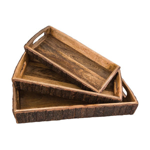 Atlas Hollingsworth Tray Set of 3 - Natural Wood Trays for Elegant Home Decor, Serving & Organizing Solutions AC11387-01S