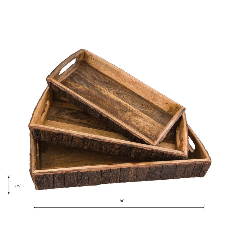 Atlas Hollingsworth Tray Set of 3 - Natural Wood Trays for Elegant Home Decor, Serving & Organizing Solutions AC11387-01S