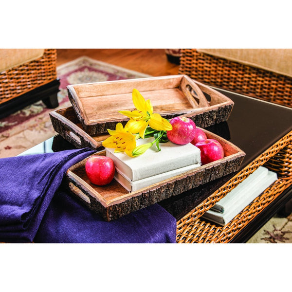 Atlas Hollingsworth Tray Set of 3 - Natural Wood Trays for Elegant Home Decor, Serving & Organizing Solutions AC11387-01S