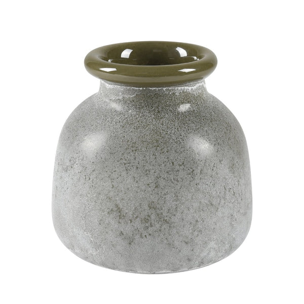 Atlas Hollum Small Vase - Frosted Green Glass with Rustic Crackled Finish for Farmhouse & Coastal Charm AC11388-01