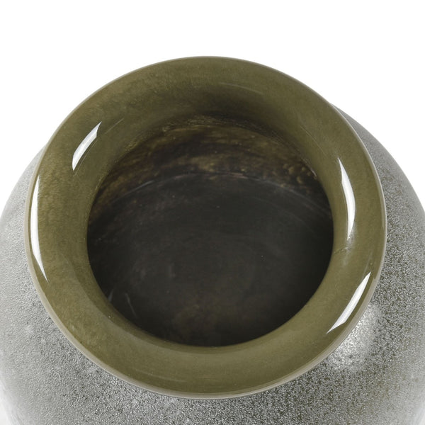 Atlas Hollum Small Vase - Frosted Green Glass with Rustic Crackled Finish for Farmhouse & Coastal Charm AC11388-01