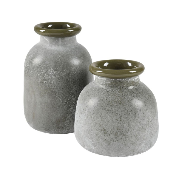 Atlas Hollum Large Glass Vase - Rustic Charm with Frosted Green Finish for Elegant Home Decor & Accents AC11388-02