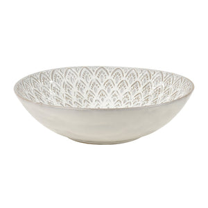 Atlas Hollywell Bowl: Farmhouse-Inspired Centerpiece with Petal Motif and White Reactive Glaze, 14-Inch AC11389-01