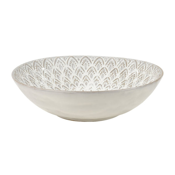 Atlas Hollywell Bowl: Farmhouse-Inspired Centerpiece with Petal Motif and White Reactive Glaze, 14-Inch AC11389-01