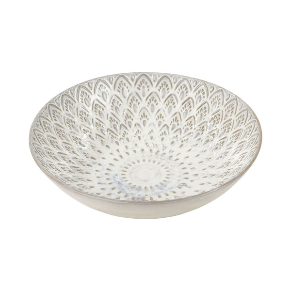 Atlas Hollywell Bowl: Farmhouse-Inspired Centerpiece with Petal Motif and White Reactive Glaze, 14-Inch AC11389-01
